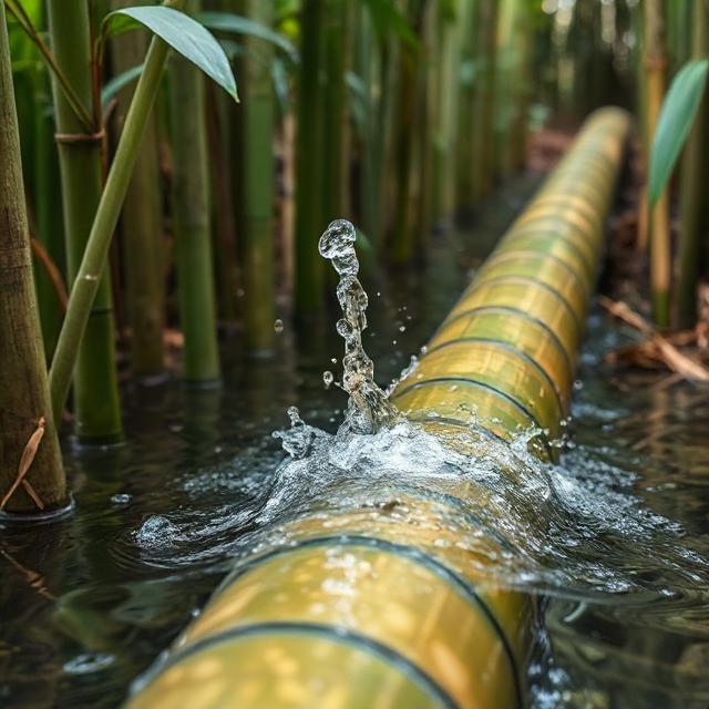 Bamboo Pipe Pumping Water