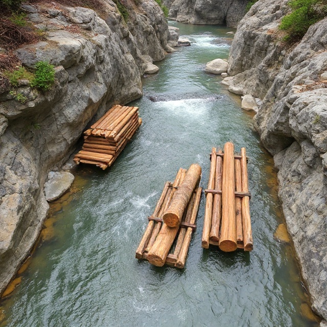 Rafts Transporting Logs